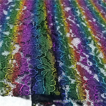 multi color foil poly cord lace dress fabrics